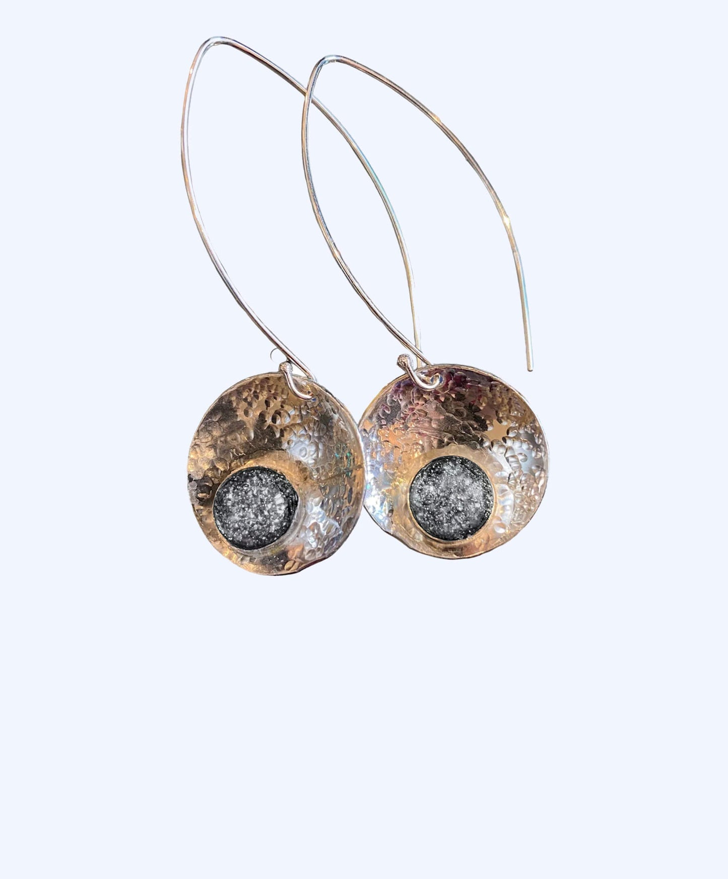 Hand hammered sterling silver bowl earrings